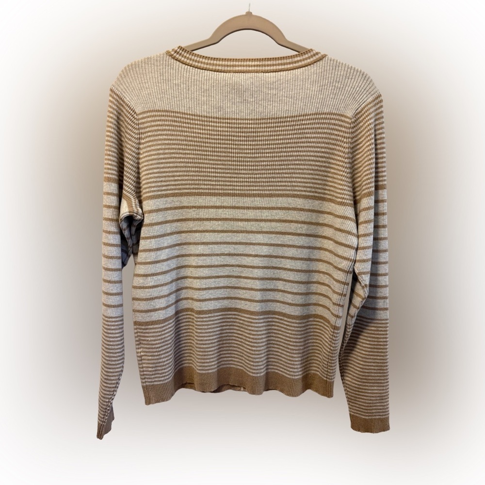 NWT Cyrus Striped Gray and Camel Women's Cardigan Sweater, Size L - Picture 3 of 7
